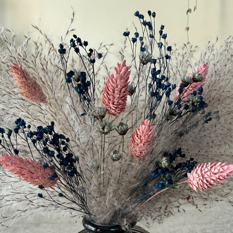 Aubrey Dried Flower Arrangement In Grey, Pink & Navy Blue