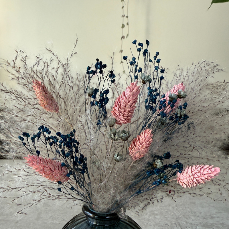 Aubrey Dried Flower Arrangement In Grey, Pink & Navy Blue