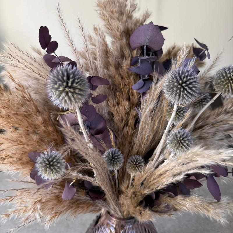 Isla Dried Flower Arrangement In Natural, Scottish Thistles & Purple Eucalyptus