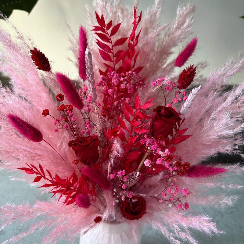 Valentina Dried Flower Arrangement In Pink & Red