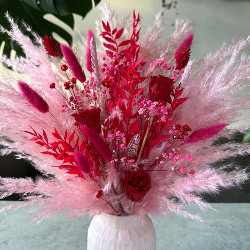 Valentina Dried Flower Arrangement In Pink & Red