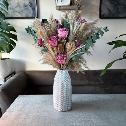 Juliet Dried Flower Arrangement In Natural, Pink & Eucalyptus