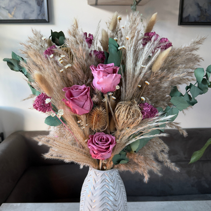 Juliet Dried Flower Arrangement In Natural, Pink & Eucalyptus