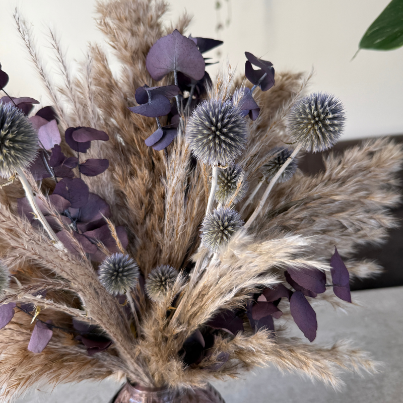 Isla Dried Flower Arrangement In Natural, Scottish Thistles & Purple Eucalyptus