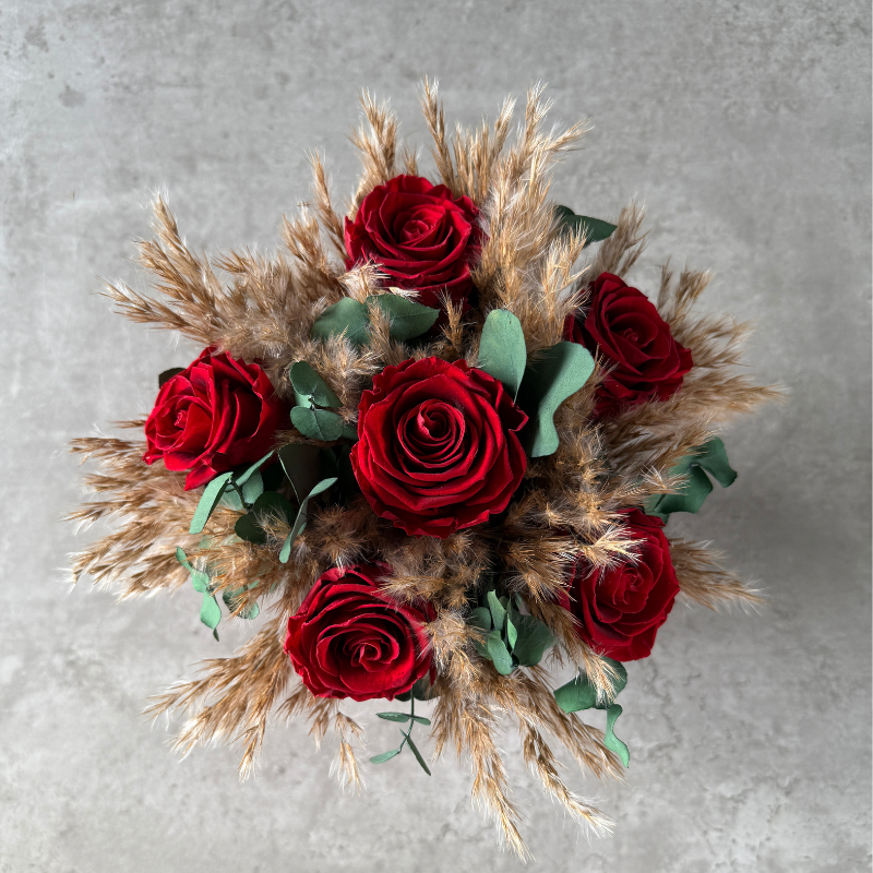 Silfana Preserved Rose Hat Box In Red, Natural & Eucalyptus