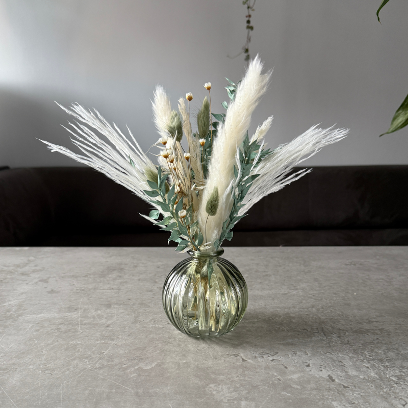 Mairi Dried Flower Arrangement In White & Green