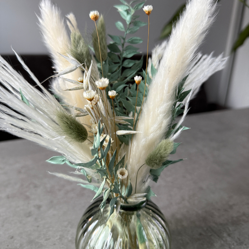 Mairi Dried Flower Arrangement In White & Green