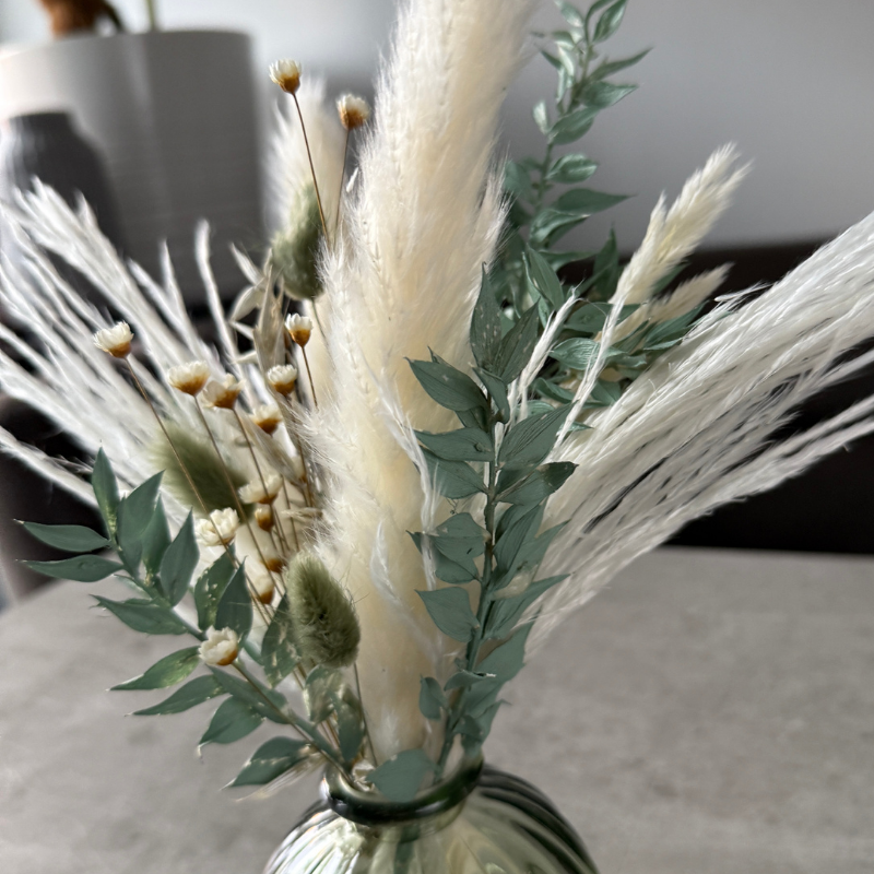 Mairi Dried Flower Arrangement In White & Green