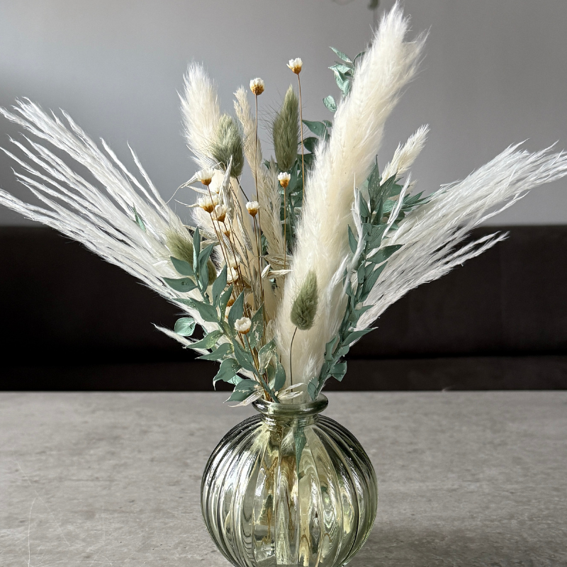 Mairi Dried Flower Arrangement In White & Green