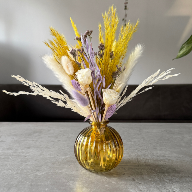 Sana Dried Flower Arrangement In Yellow, Purple & White