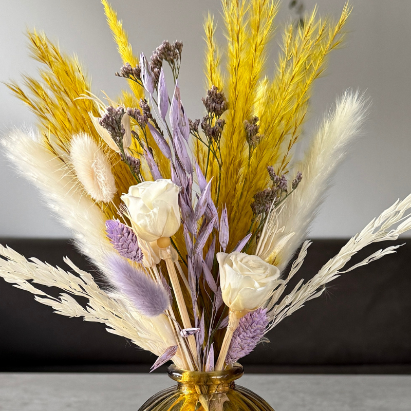 Sana Dried Flower Arrangement In Yellow, Purple & White