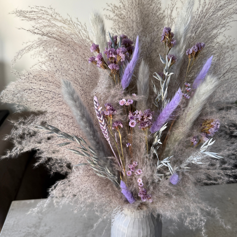 Rathna Dried Flower Arrangement In Grey & Lilac Purple