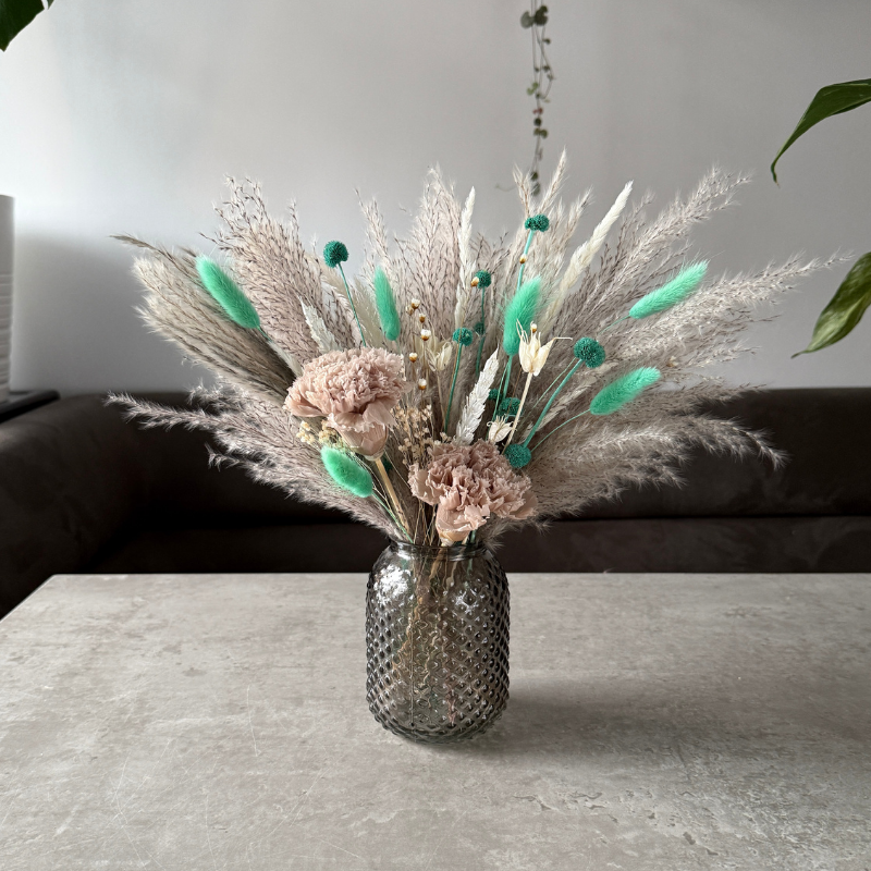 Leilani Dried Flower Bouquet In Grey & Mint