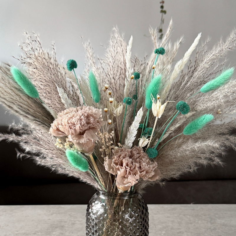 Leilani Dried Flower Bouquet In Grey & Mint