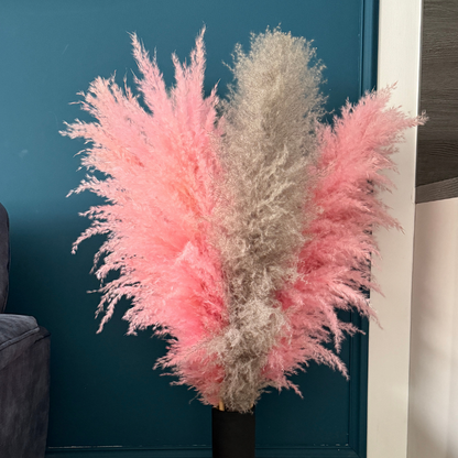 XL Extra Fluffy Pampas Grass In Pink & Grey