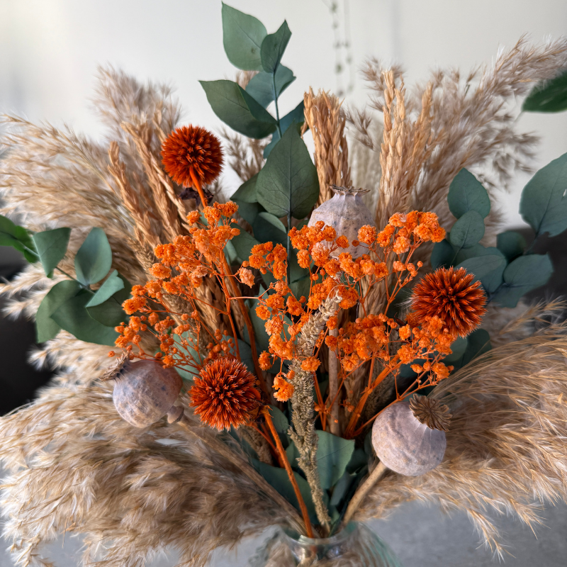 Charlotte Dried Flower Arrangement In Natural, Orange & Eucalyptus