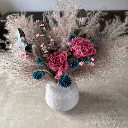 Lucy Dried Flower Arrangement In Grey, Teal & Purple