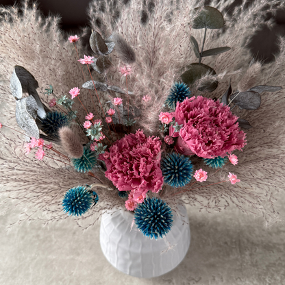 Lucy Dried Flower Arrangement In Grey, Teal & Purple