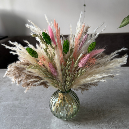Dakota Dried Flower Arrangement In Green, Pink, Natural & Cream