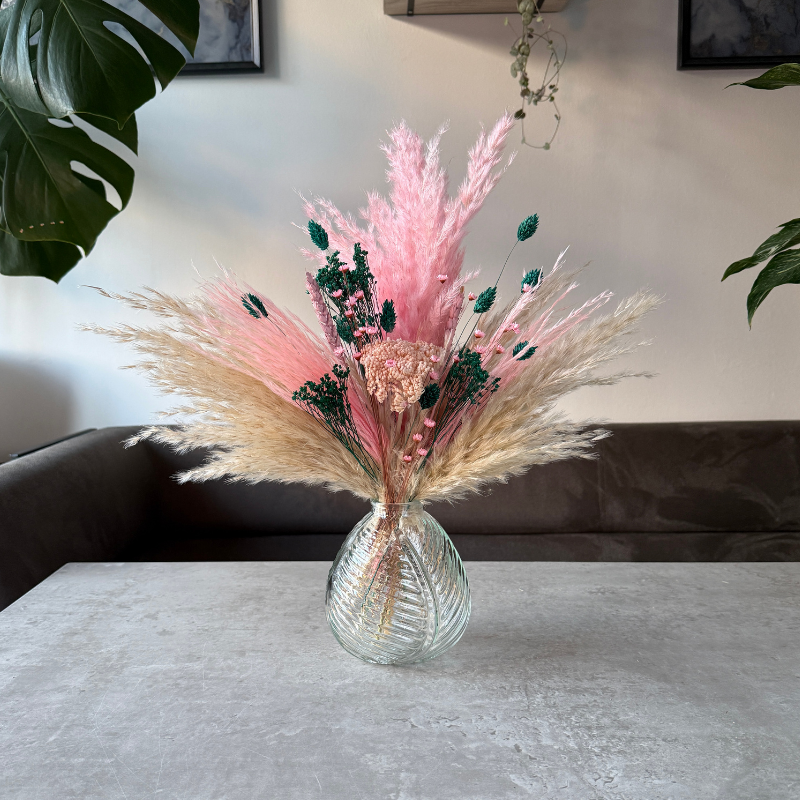 Esmae Dried Flower Arrangement In Pink, Emerald Green & Cream