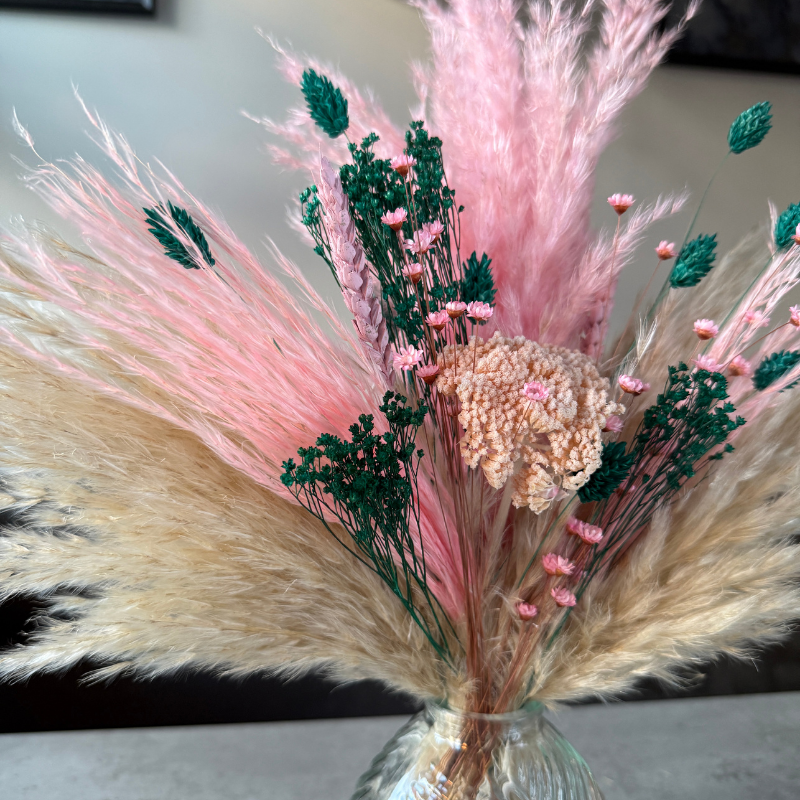 Esmae Dried Flower Arrangement In Pink, Emerald Green & Cream