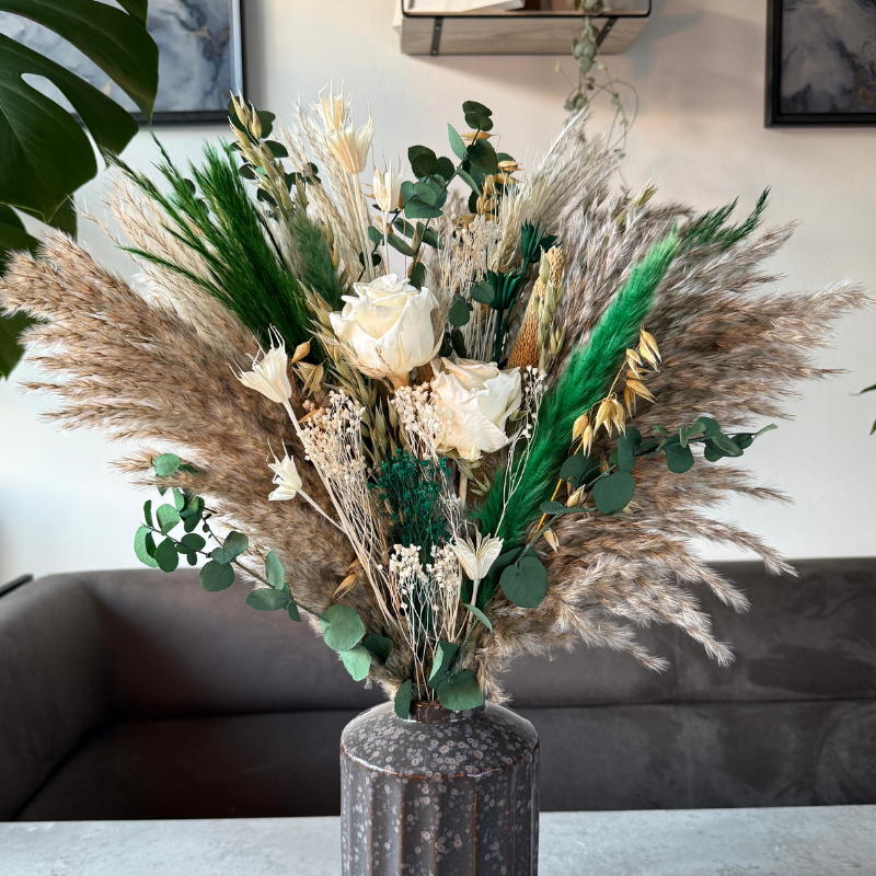 Eliza Dried Flower Arrangement In Natural, Green & Cream