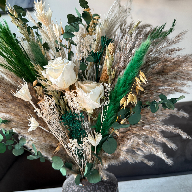 Eliza Dried Flower Arrangement In Natural, Green & Cream