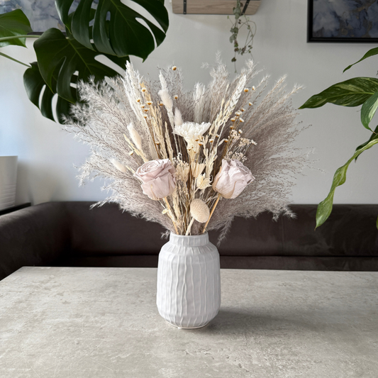 Cora Dried Flower Arrangement In Grey, White & Preserved Flowers