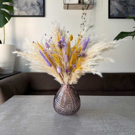 Mila Dried Flower Arrangement In Cream, Yellow & Lilac Purple