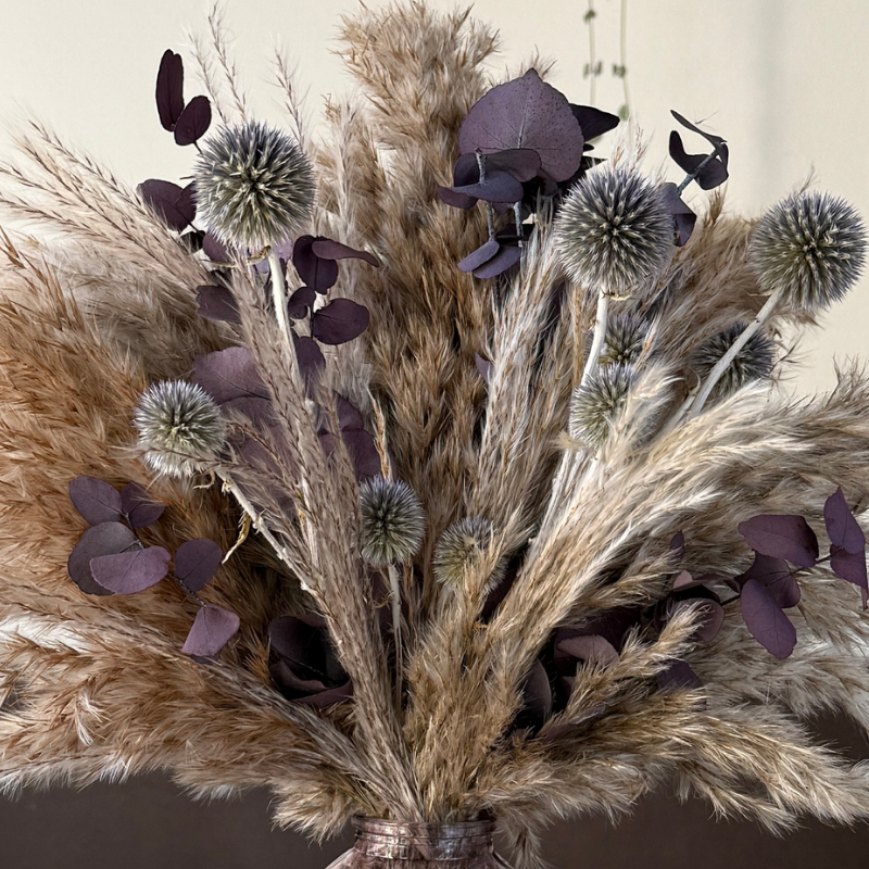 Isla Dried Flower Arrangement In Natural, Scottish Thistles & Purple Eucalyptus