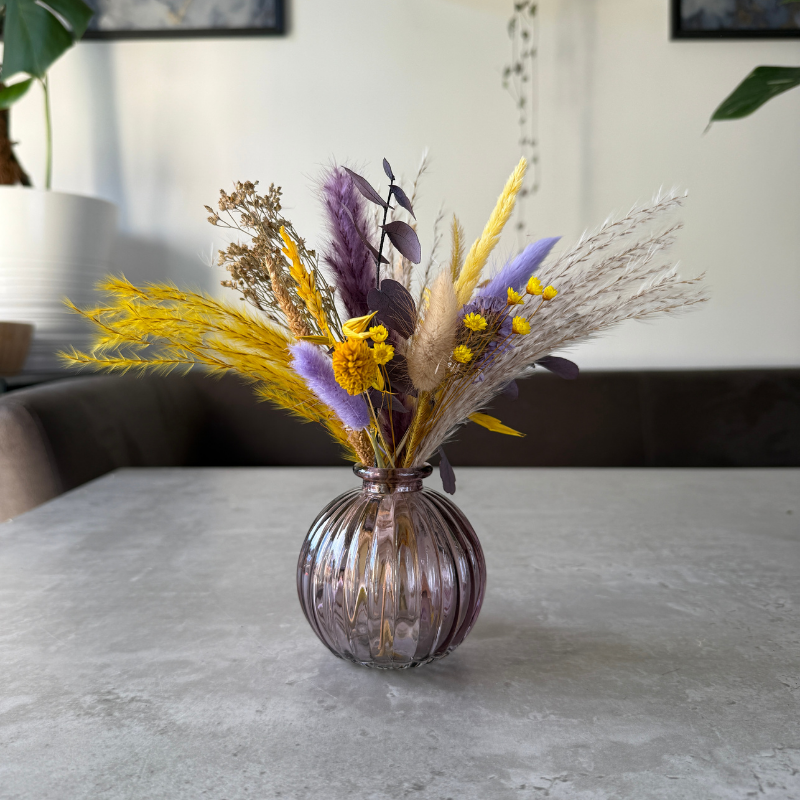 Amina Dried Flower Arrangement In Yellow, Purple & Natural