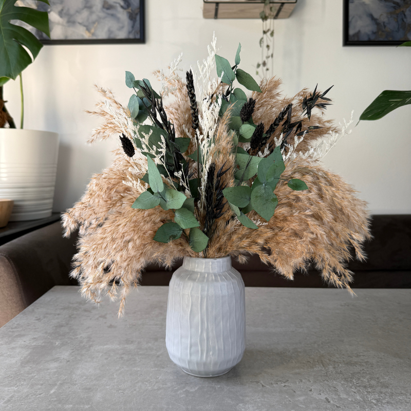 Chloe Dried Flower Arrangement In Natural, Black, White & Eucalyptus