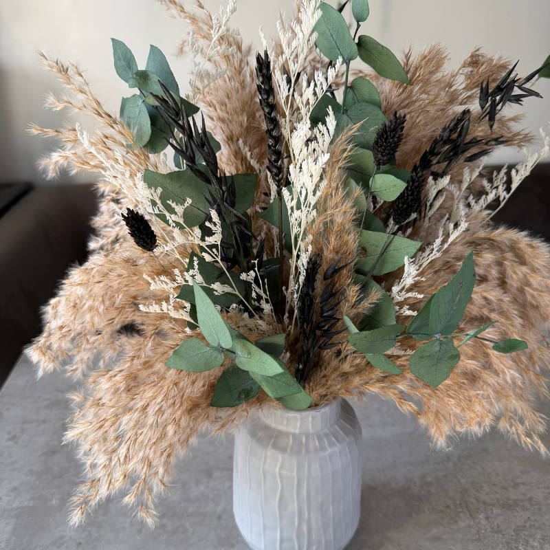 Chloe Dried Flower Arrangement In Natural, Black, White & Eucalyptus