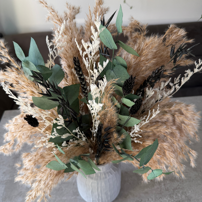 Chloe Dried Flower Arrangement In Natural, Black, White & Eucalyptus