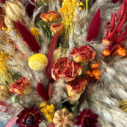 Natalie Dried Flower Arrangement In Orange, Yellow, Red & Burgundy
