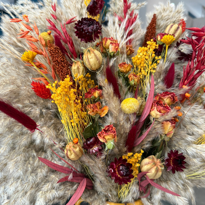 Natalie Dried Flower Arrangement In Orange, Yellow, Red & Burgundy