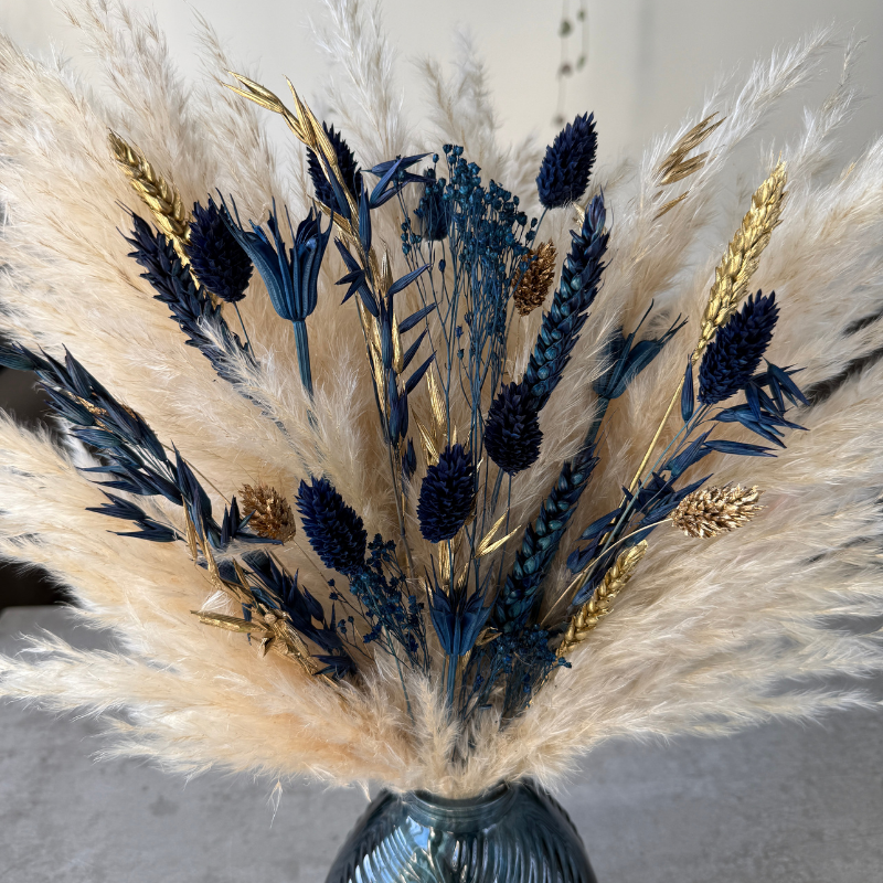 Courtney Dried Flower Arrangement In Navy, Cream & Gold