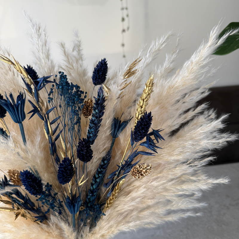 Courtney Dried Flower Arrangement In Navy, Cream & Gold