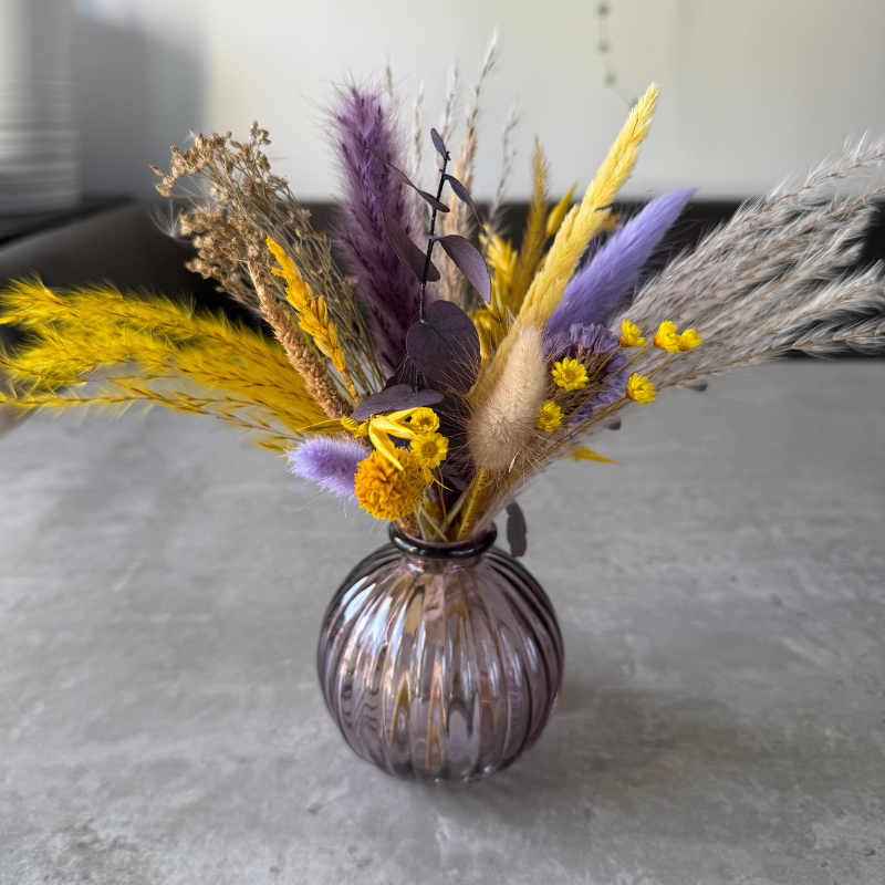 Amina Dried Flower Arrangement In Yellow, Purple & Natural