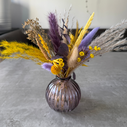Amina Dried Flower Arrangement In Yellow, Purple & Natural