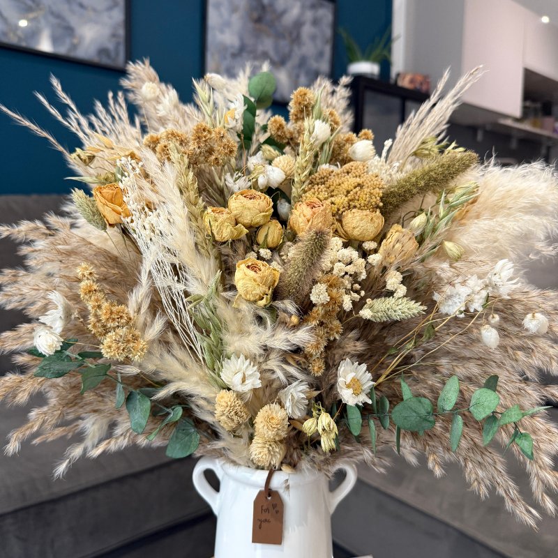 Chloe Dried Flower Arrangement In White, Cream, Green & Natural