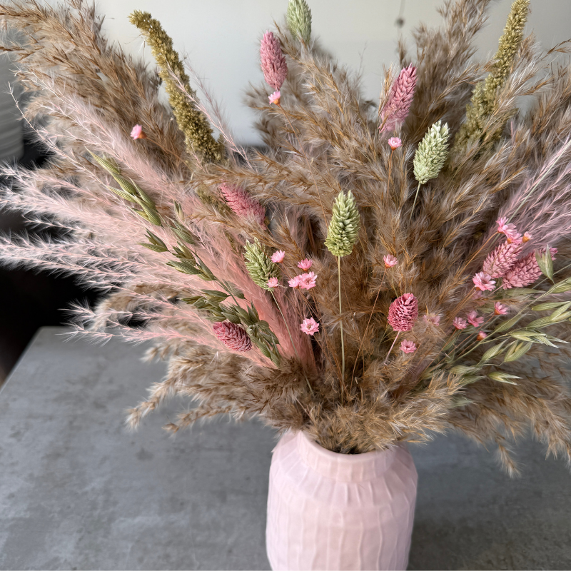 Etta Dried Flower Arrangement In Natural, Pink & Green