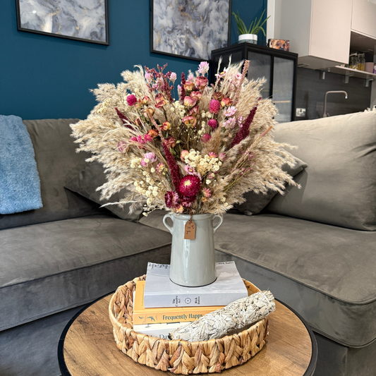 Catherine Dried Flower Arrangement In Natural, Cream, Purple & Berry Tones