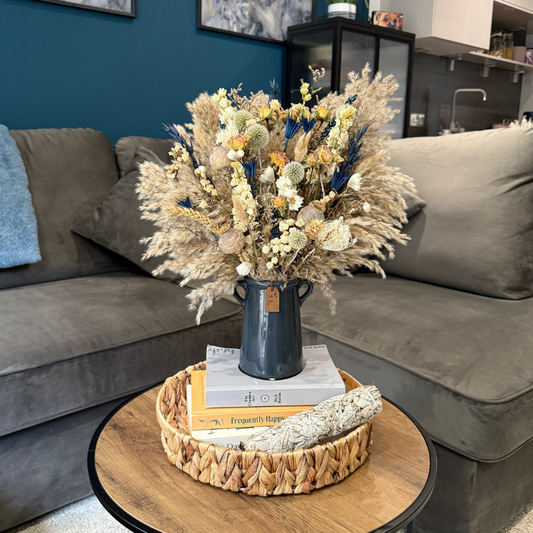 Norma Dried Flower Arrangement In Natural, Cream, Navy & Yellow
