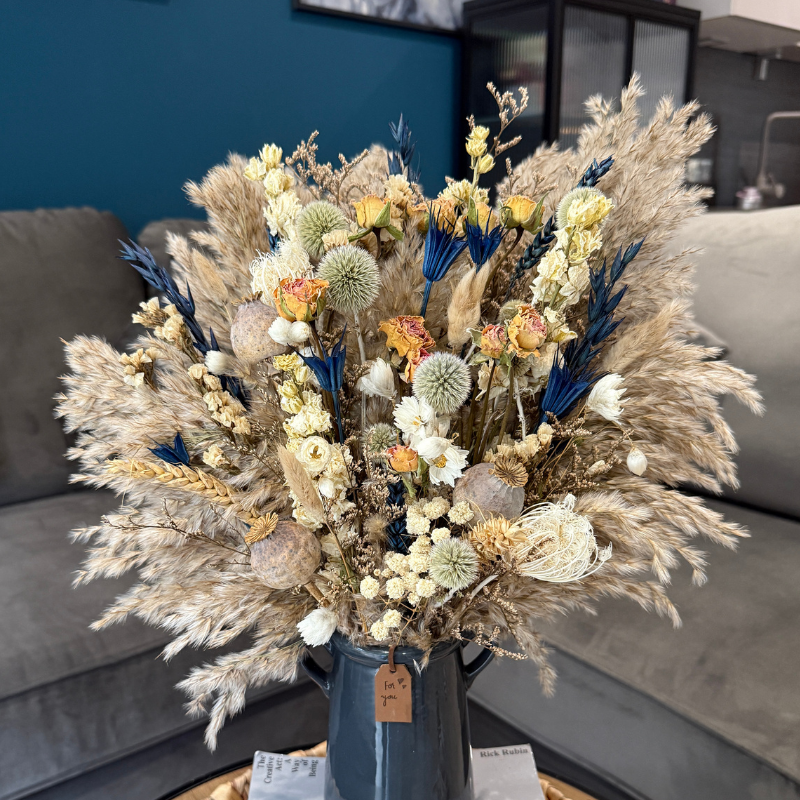 Norma Dried Flower Arrangement In Natural, Cream, Navy & Yellow