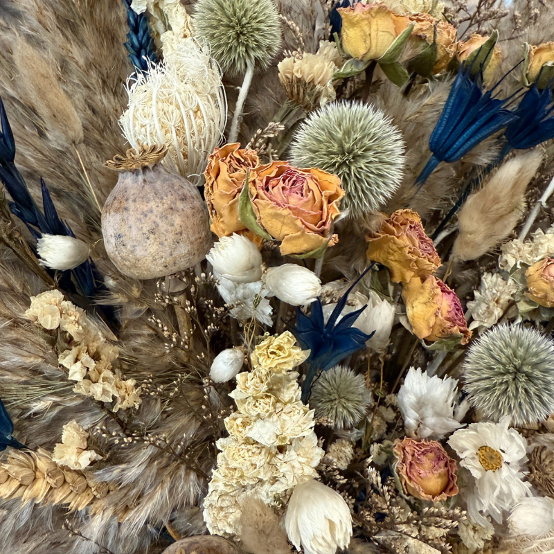 Norma Dried Flower Arrangement In Natural, Cream, Navy & Yellow
