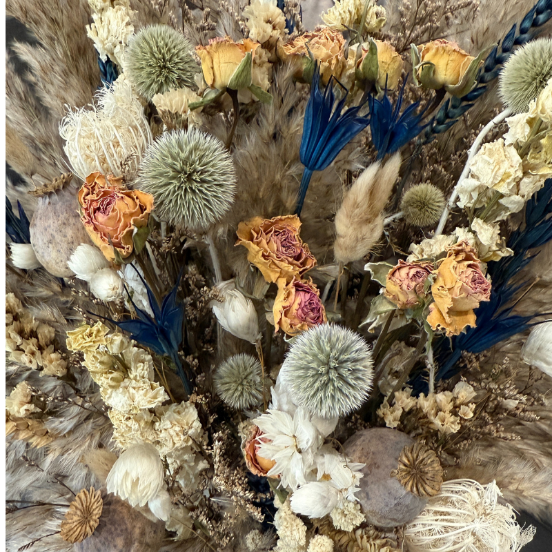 Norma Dried Flower Arrangement In Natural, Cream, Navy & Yellow