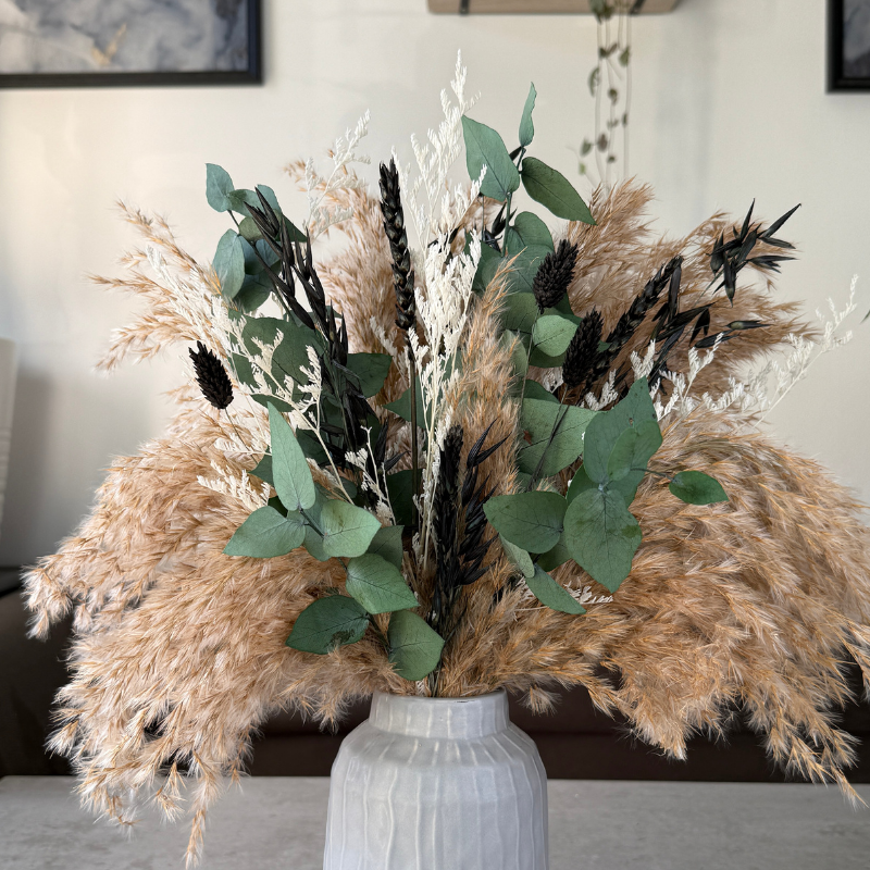 Chloe Dried Flower Arrangement In Natural, Black, White & Eucalyptus