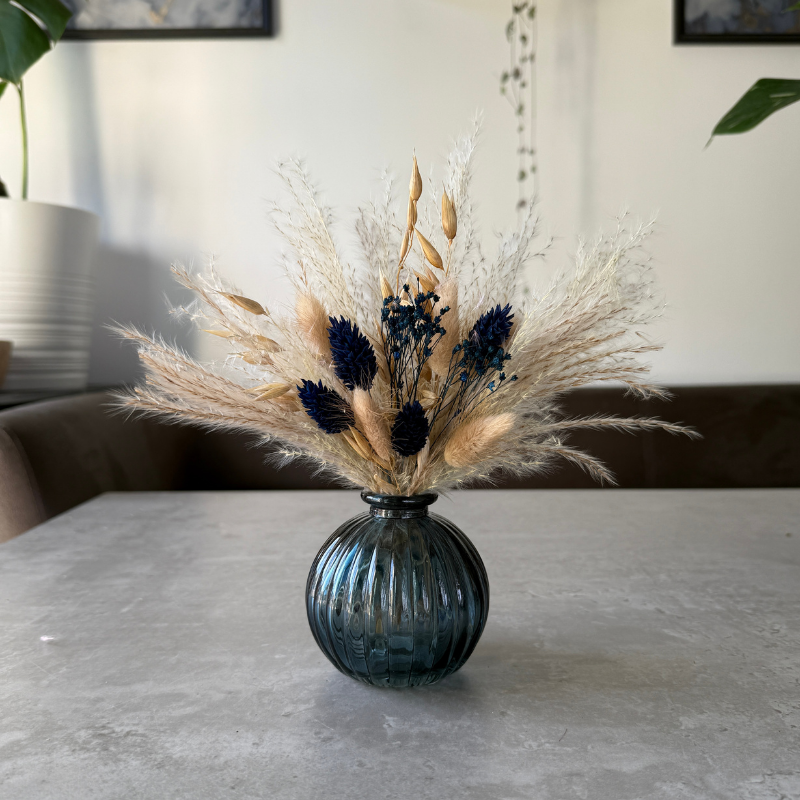 Hallie Dried Flower Arrangement In Natural & Navy Blue