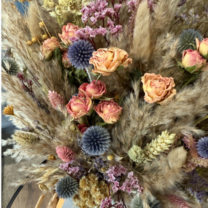 Lacey Dried Flower Arrangement In Natural, Pink, Purple & Yellow